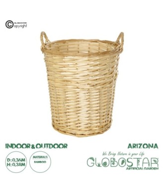 GloboStar® Artificial Garden ARIZONA 21503 Διακοσμητικό Πλεκτό Καλάθι - Κασπώ Γλάστρα - Flower Pot Μπεζ Φ36 x Υ38cm